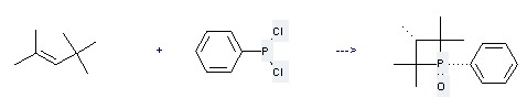 The 2-Pentene,2,4,4-trimethyl- could react with Phenylphosphonous acid dichloride to obtain the 2,2,3r,4,4-Pentamethyl-1-phenyl-phosphetane 1c-oxide